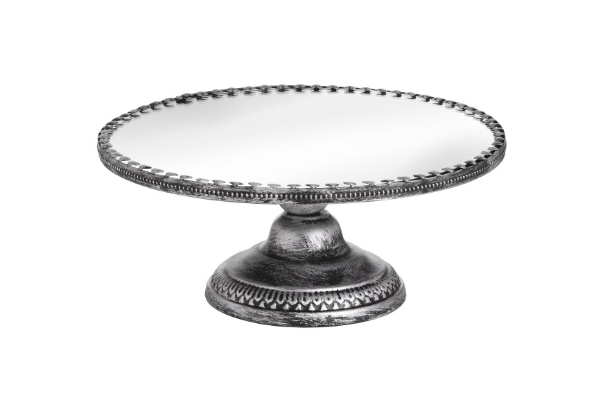 Antique Mirrored Heart Cake Stand in Brushed Silver