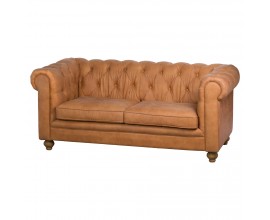 Tan Faux Button Pressed Chesterfield Sofa