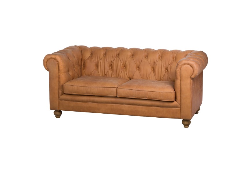Tan Faux Button Pressed Chesterfield Sofa