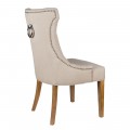 Chesterfield luxusní jídelní židle Thatcher krémová se stříbrným klepadlem a nohama z masivu 100cm