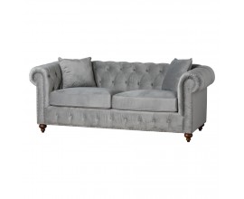 Grey Velvet Chesterfield Three Seater Sofa