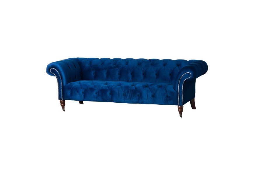 Navy Velvet Chesterfield Three Seater Sofa