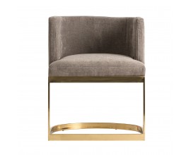 Designové art-deco křeslo židle Betliar se zlatou podstavou a hnědě šedým potahem 76cm