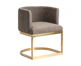 Designové art-deco křeslo židle Betliar se zlatou podstavou a hnědě šedým potahem 76cm