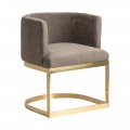 Kulatá zlatá jídelná židle Betliar v hnědým taupe odstínu s kovou podstavou v Art-deco stylu