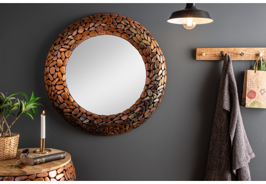 Art-deco kulaté nástěnné zrcadlo Riverstone měděné barvy z kovu s mozaikovým vzorem 82cm