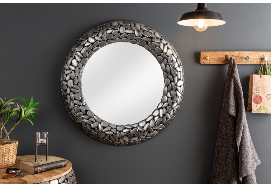 Art-deco kruhové nástěnné zrcadlo Riverstone ve stříbrné barvě 82cm