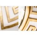 Art deco kulaté nástěnné zrcadlo Euphoria se zlatým kovovým rámem s geometrickým vzorem a hladkým lesklým povrchem 85 cm