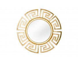 Art deco kulaté nástěnné zrcadlo Euphoria se zlatým kovovým rámem s geometrickým vzorem a hladkým lesklým povrchem 85 cm