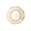 Art deco kulaté nástěnné zrcadlo Euphoria se zlatým kovovým rámem s geometrickým vzorem a hladkým lesklým povrchem 85 cm