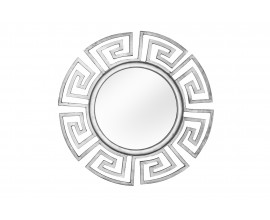 Art deco kulaté nástěnné zrcadlo Euphoria se stříbrným kovovým rámem s geometrickým řeckým vzorem 85 cm