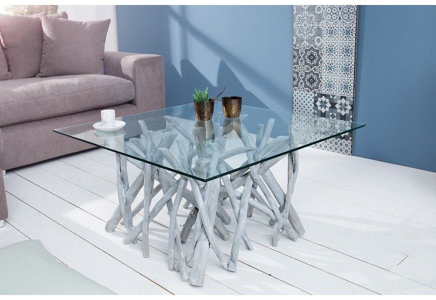 Designový originální konferenční stolek Driftwood 80cm šedá