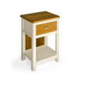 Bílý moderní noční stolek Cerdena s vrchní doskou a šuflíkem v hnědé barvě