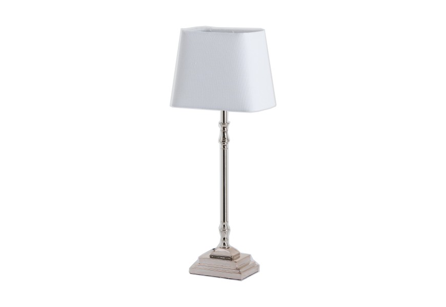 Chrome Table Lamp With White Linen Shade