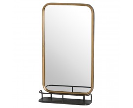 Antique Bronze Industrial Curved Mirror With Shelf
