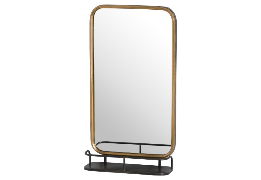 Antique Bronze Industrial Curved Mirror With Shelf