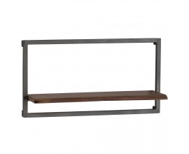 Designová obdélníková nástěnná závěsná industriální hnědá police Live Edge s kovovým rámem a dřevěnou deskou 65 cm