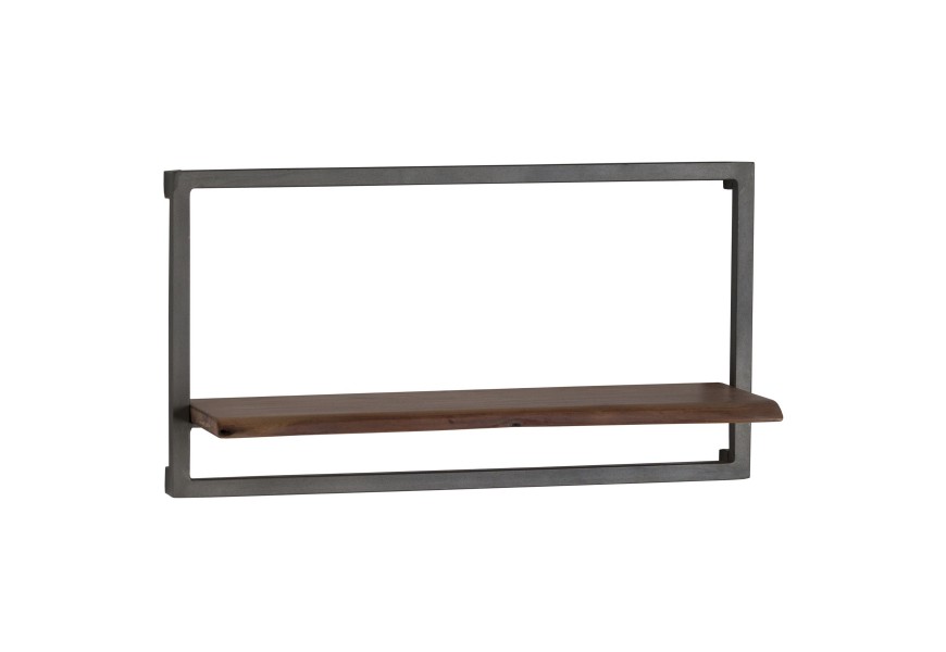 Designová obdélníková nástěnná závěsná industriální hnědá police Live Edge s kovovým rámem a dřevěnou deskou 65 cm
