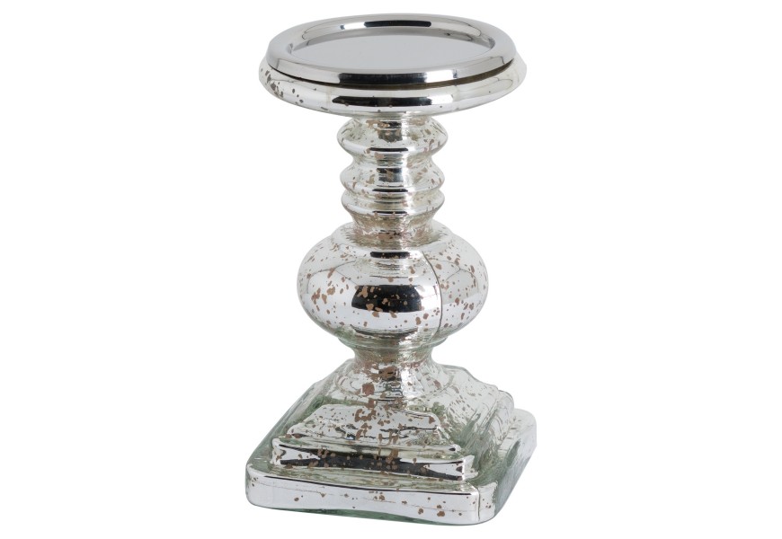 Silver Metallic Glass Candle Holder