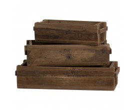 Set tří rustikálních úložných boxů z masivu