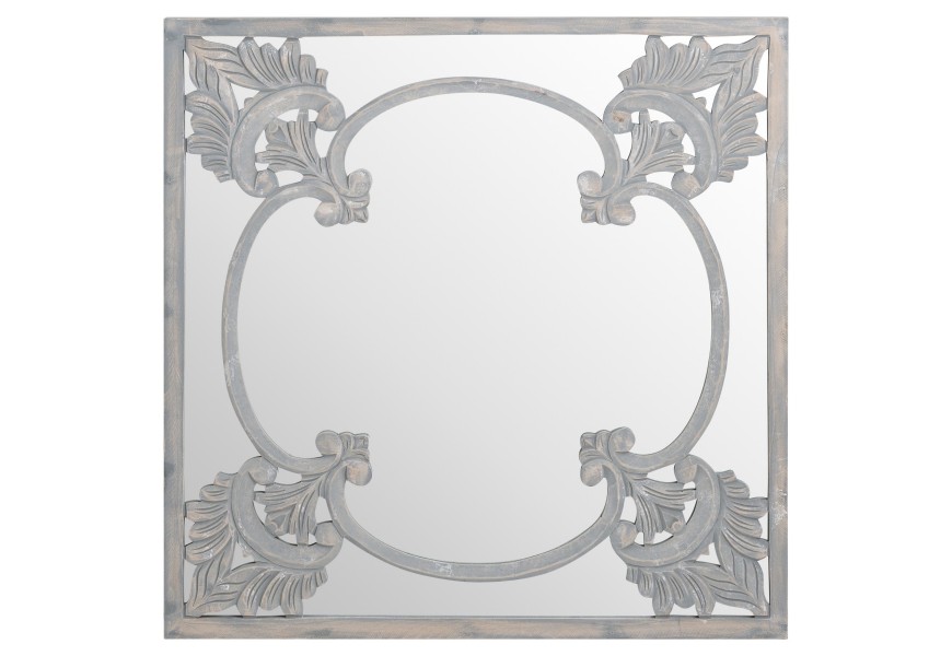 Elaborate Hand Carved Grey Painted Mirror