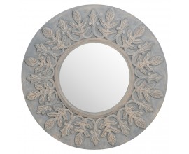 Grey Painted Fleur De Lis Round hand carved Mirror