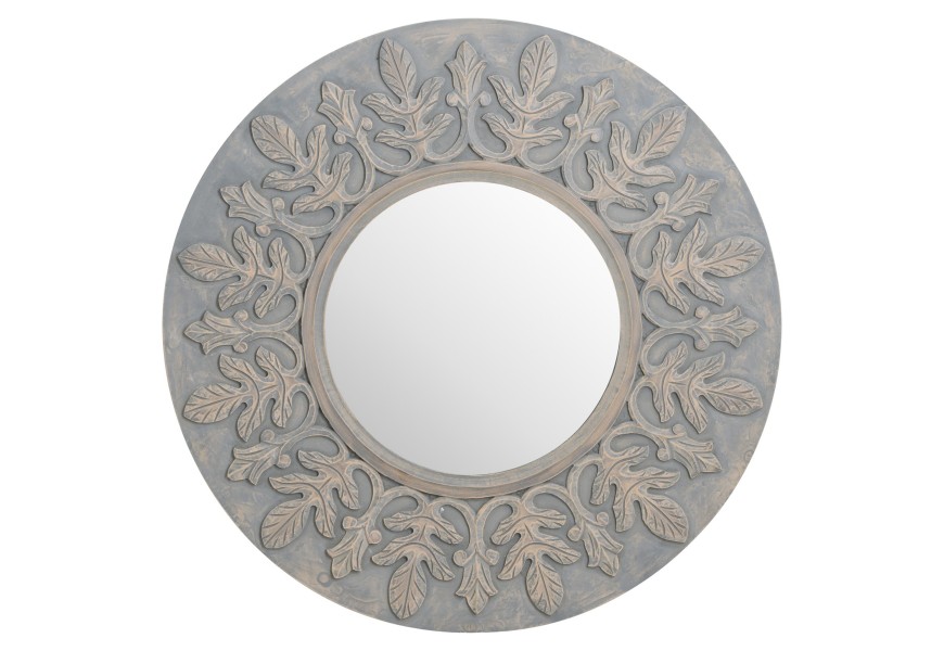 Grey Painted Fleur De Lis Round hand carved Mirror