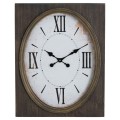 Stylové vintage obdélníkové nástěnné hodiny s oválným ciferníkem a hnědým dřevěným rámem s římskými číslicemi 70 cm