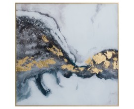 Marble Effect Gray And Gold Glass Image With Frame