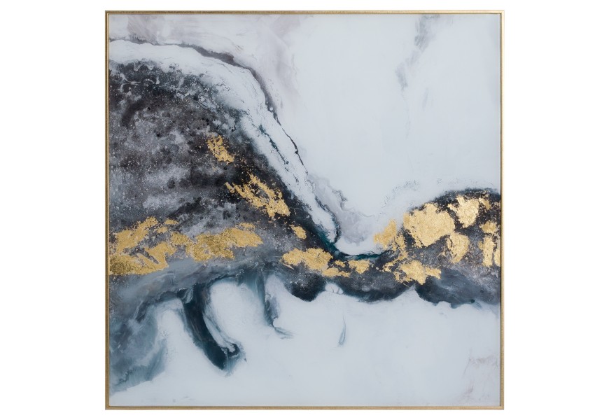 Marble Effect Gray And Gold Glass Image With Frame