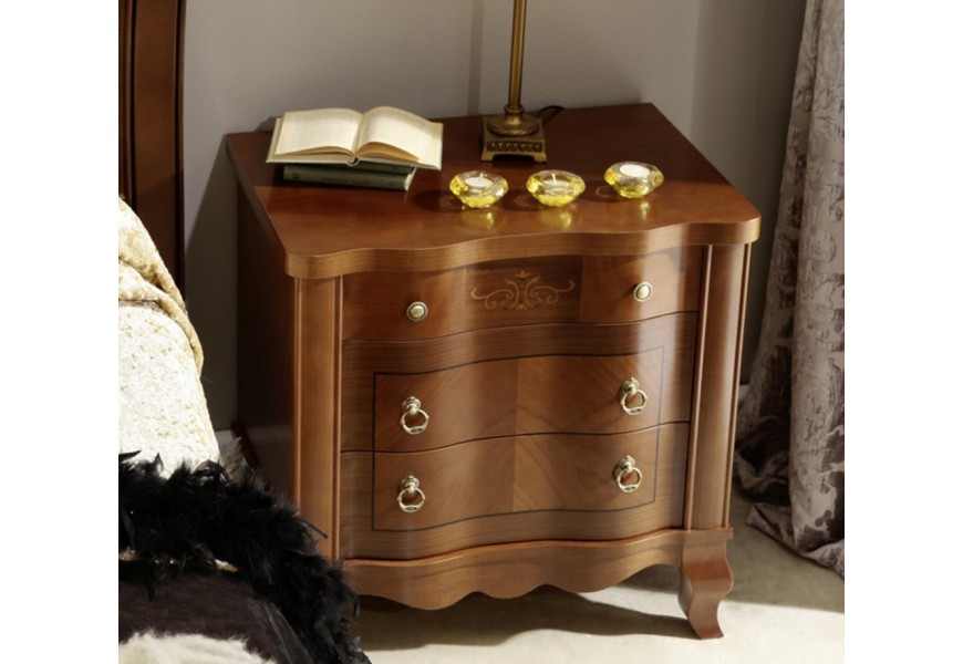Luxusní zdobený rustikální noční stolek CASTILLA z masivu v klasickém stylu s 3mi zásuvkami