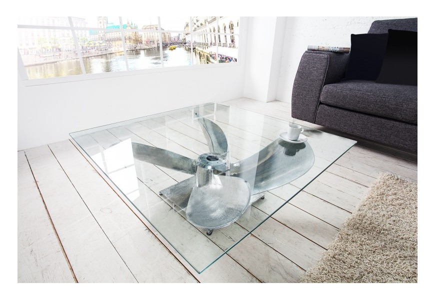 Stylový konferenční stolek Helic I ve tvaru lodního šroubu v stříbrném provedení 85cm