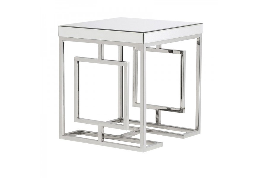 Art-deco zrcadlový příruční stolek Ismay v bílé barvě 49cm