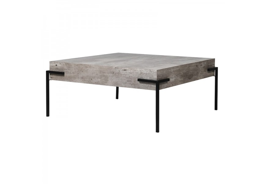 Moderní šedý konferenční stolek Maelynn s betonovým vzhledem a černými kovovými nohami