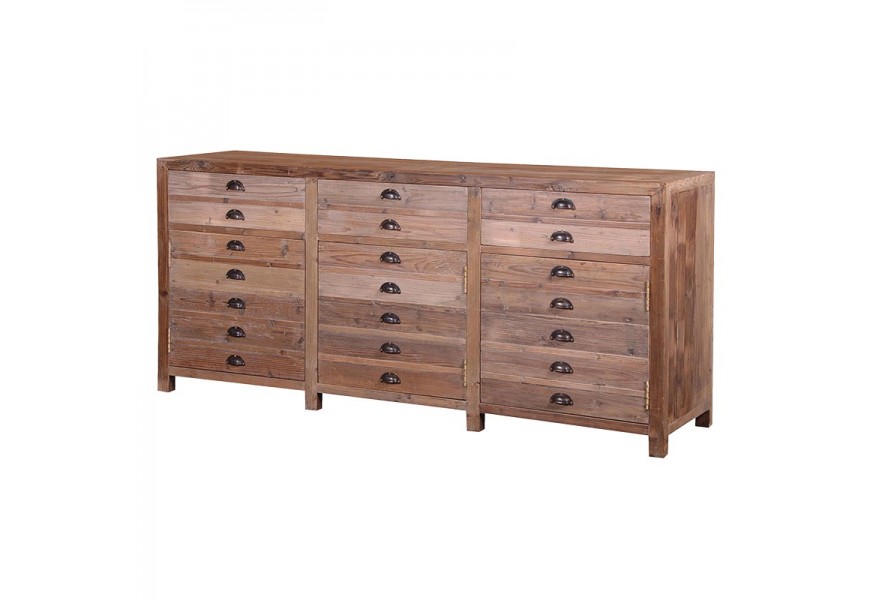 Venkovská designová komoda Ondine z borovicového dřeva se třemi zásuvkami a třemi skříňkami s falešnými zásuvkami 200,5