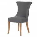 Designová jídelní židle Ondine s šedým potahem s klepadlem a dřevěnými nohami 96cm