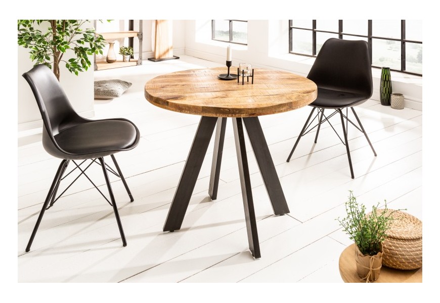 Industriální designový kulatý jídelní stůl Ivar z masivu 80 cm
