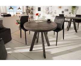 Industriální designový kulatý jídelní stůl Ivar šedý z masivu