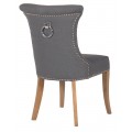 Designová jídelní židle Ondine s šedým potahem s klepadlem a dřevěnými nohami 96cm