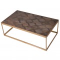 Art-deco designový konferenční stolek Ramia  v hnědo-zlatém provedení z jilmu a mědi 122cm