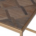 Art-deco designový konferenční stolek Ramia  v hnědo-zlatém provedení z jilmu a mědi 122cm
