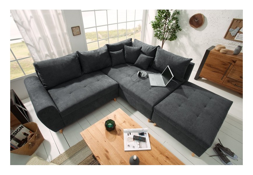 Skandin&aacute;vsk&aacute; luxusn&iacute; rohov&aacute; sedačka s taburetem Tolar 250cm antracit