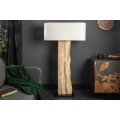 Designov&yacute; masivn&iacute; stojac&iacute; lampa Alaska s natur&aacute;ln&iacute; hnědou dřevěnou podstavou a b&iacute;l&yacute;m st&iacute;n&iacute;tkem 147 cm