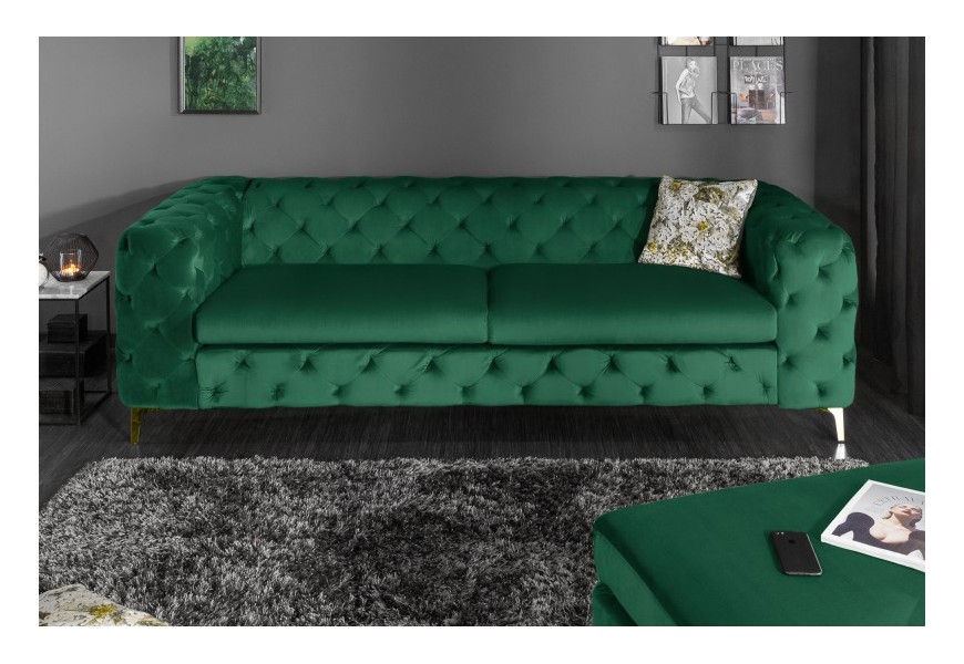 Chesterfield luxusní sedačka Freya tmavozelená 240cm