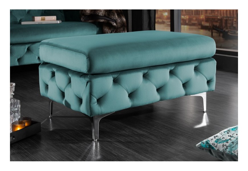 Designov&aacute; taburetka Modern Barock 90cm chesterfield tyrkysov&aacute;
