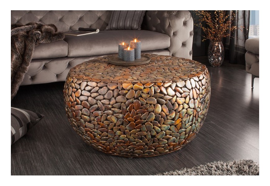 Industriální kulatý konferenční stolek Riverstone z kovu měděné barvy 72 cm