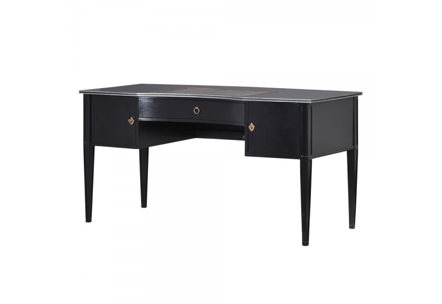 Luxusní zámecký psací stůl Ruthland černý s koženým povrchem