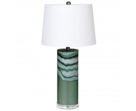 Skleněná Art-deco zelená stolní lampa Minty s bílým stínítkem 69cm