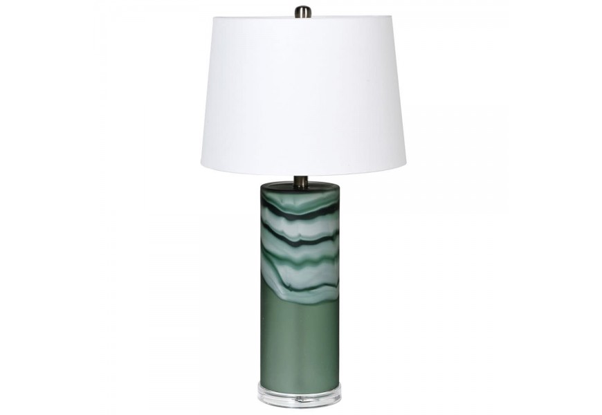 Skleněná Art-deco zelená stolní lampa Minty s bílým stínítkem 69cm