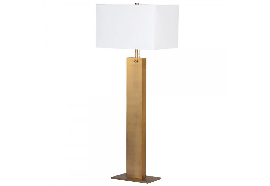 Luxusní vysoká stolní zlatá hranatá lampa Plaza s bílým stínítkem hedvábného vzhledu 98cm